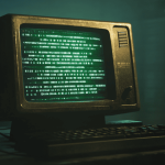 Retro CRT monitor displaying a search prompt, evoking dark web search engines.