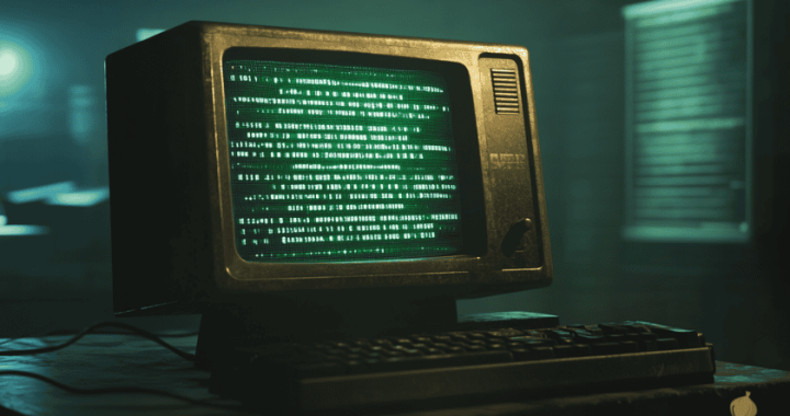 Retro CRT monitor displaying a search prompt, evoking dark web search engines.