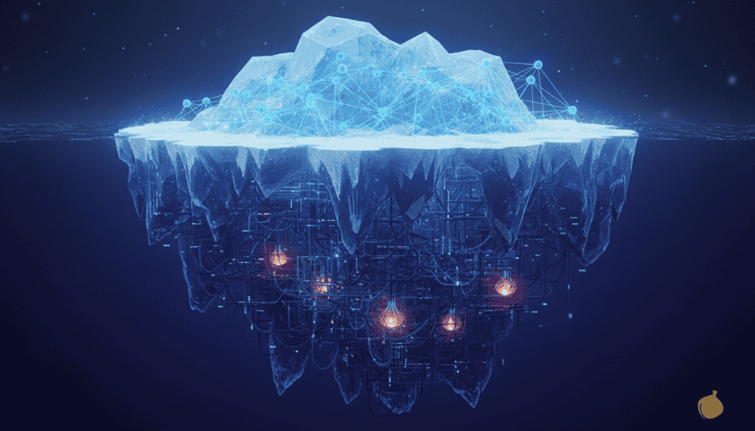 Conceptual illustration of the dark web as a hidden layer beneath the visible internet, representing the Hidden Wiki 2026.